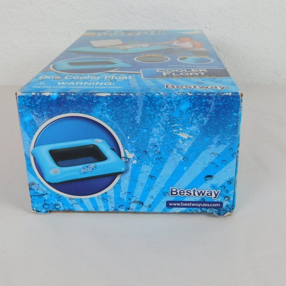 H2O GO Inflatable Cooler Float Blue Summer Pool 32 x 26" Mesh Bottom Tow Rope - Picture 8 of 8
